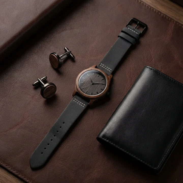 Correa cuero for reloj flat lay accesorios masculinos cuero bonoboss