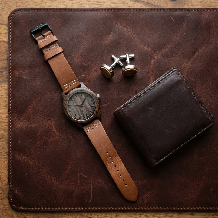 Correa cuero for reloj flat lay accesorios masculinos cuero bonoboss