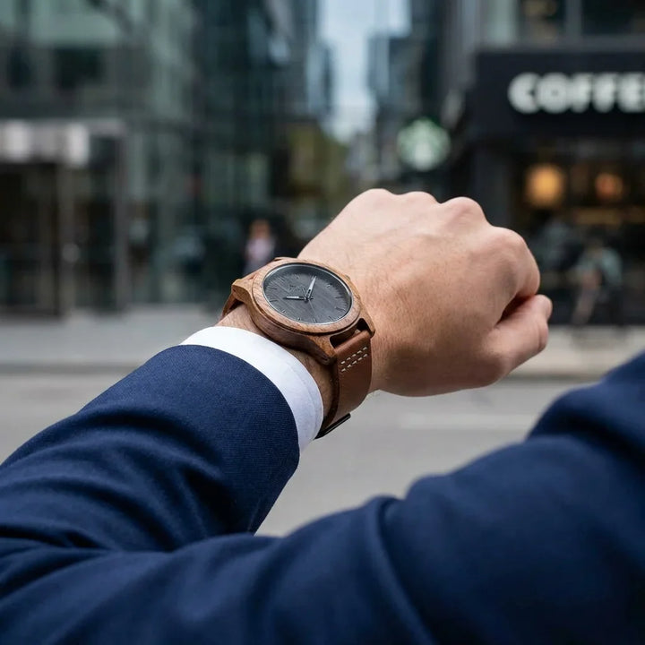 Correa cuero for reloj persona mirando hora urbano bonoboss