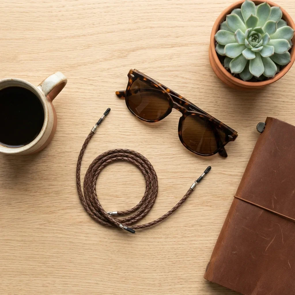 Correa for lenses trenzada ecocuero café in uso 2 bonoboss #color_brown
