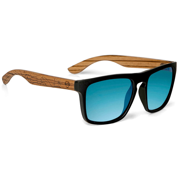 Sunglasses rectangular polarized black wooden temple for men and women with color lenses Bonoboss #color_waves-sky