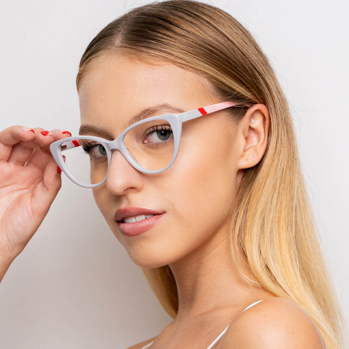 Eyeglasses agate pattern moda for men and women round face large. front view frames optical white with temples red Bonoboss #color_gris