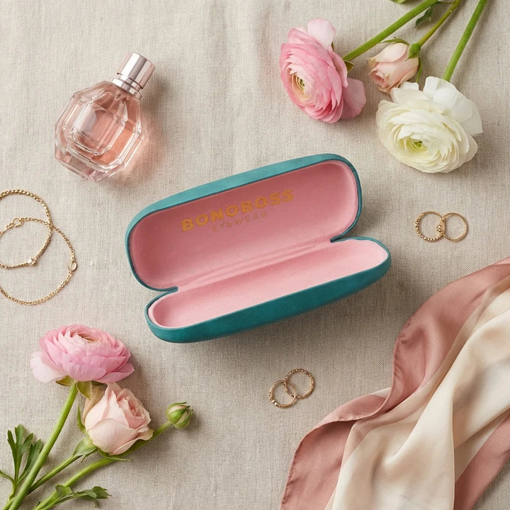 Estuche almeja for lenses calipso flat lay femenino elegante bonoboss #color_calipso