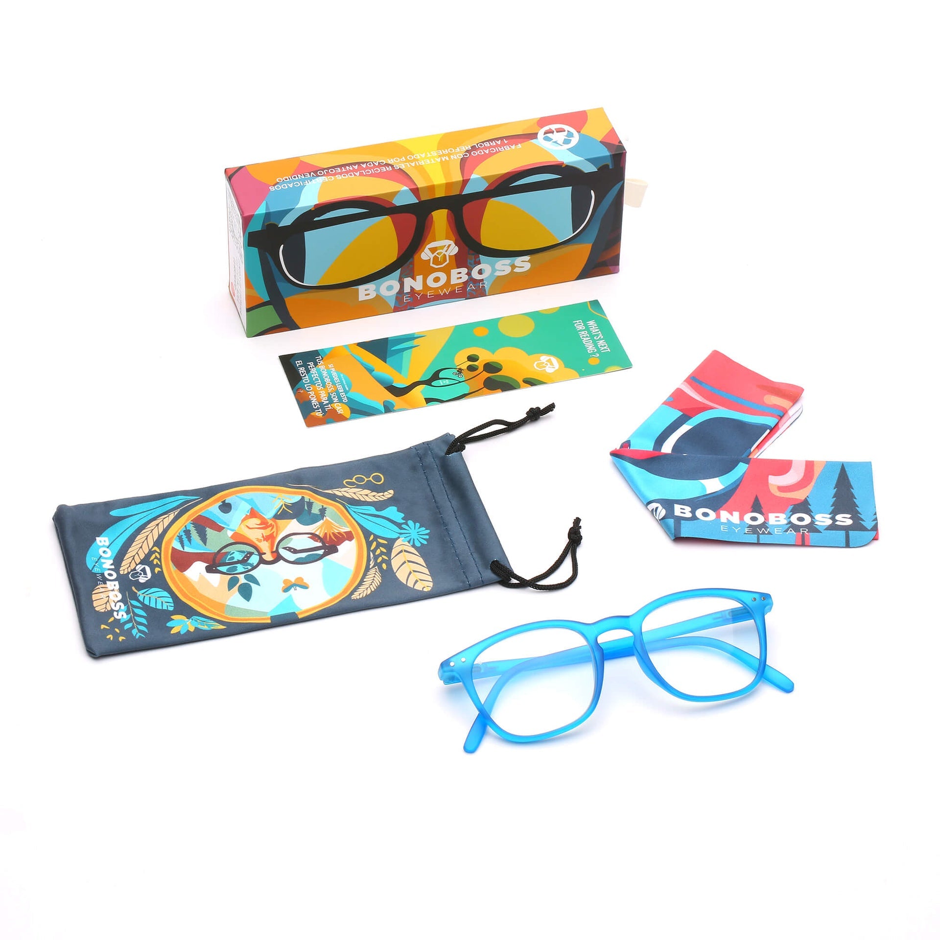 anteojo lectura filtro azul color azul redondeado para hombre mujer moda sustentable botellas plasticas recicladas