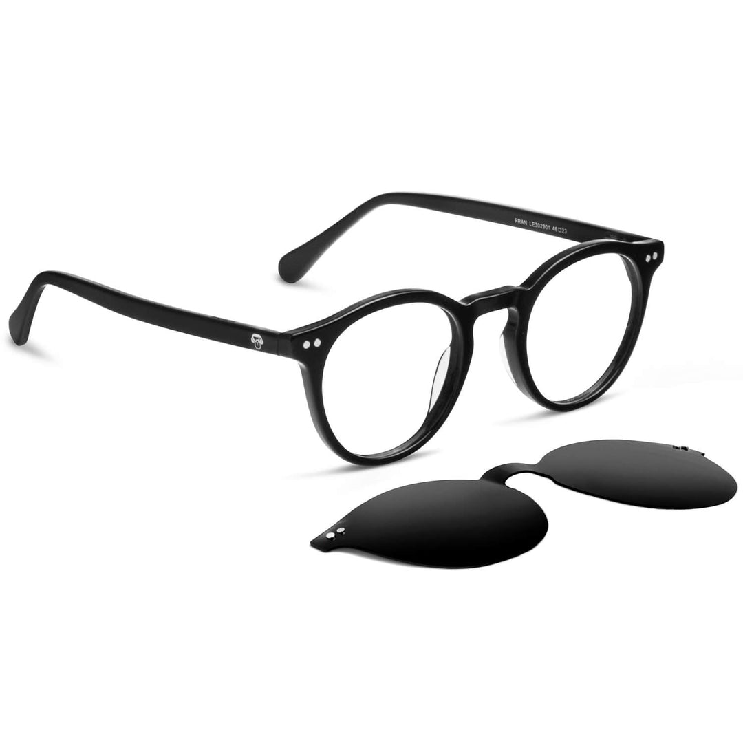 Fran eyeglasses round black with sobre lente iman sun clip-on polarized for lenses optical prescription Bonoboss #color_negro
