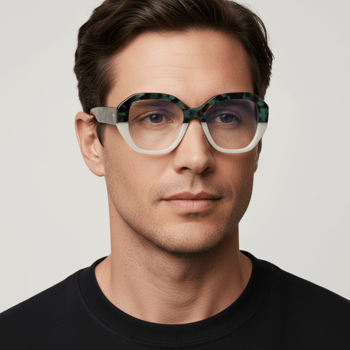 Anteojos Gaia en verde – vista frontal, bio-acetato geométrico, diseño de Bonoboss #color_green