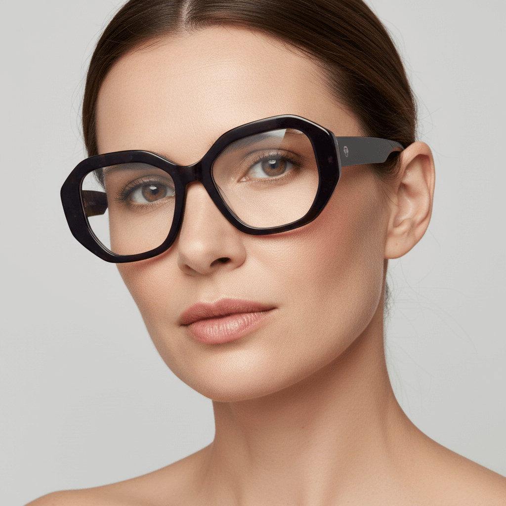 Vista frontal: lentes graduados Gaia en gris espacial, bio-acetato geométrico, diseño de Bonoboss #color_space
