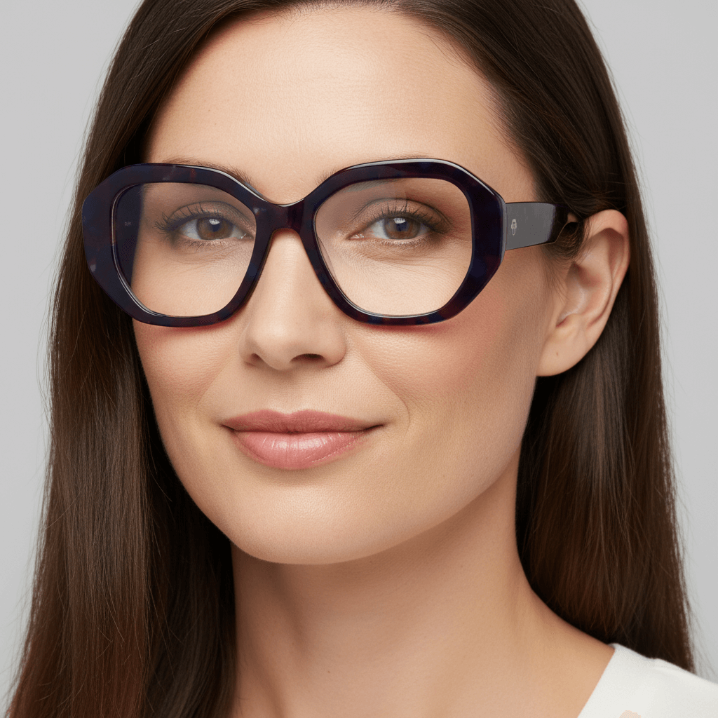 Gaia, anteojos color gris espacial, bio-acetato geométrico – vista frontal, diseño de Bonoboss #color_space