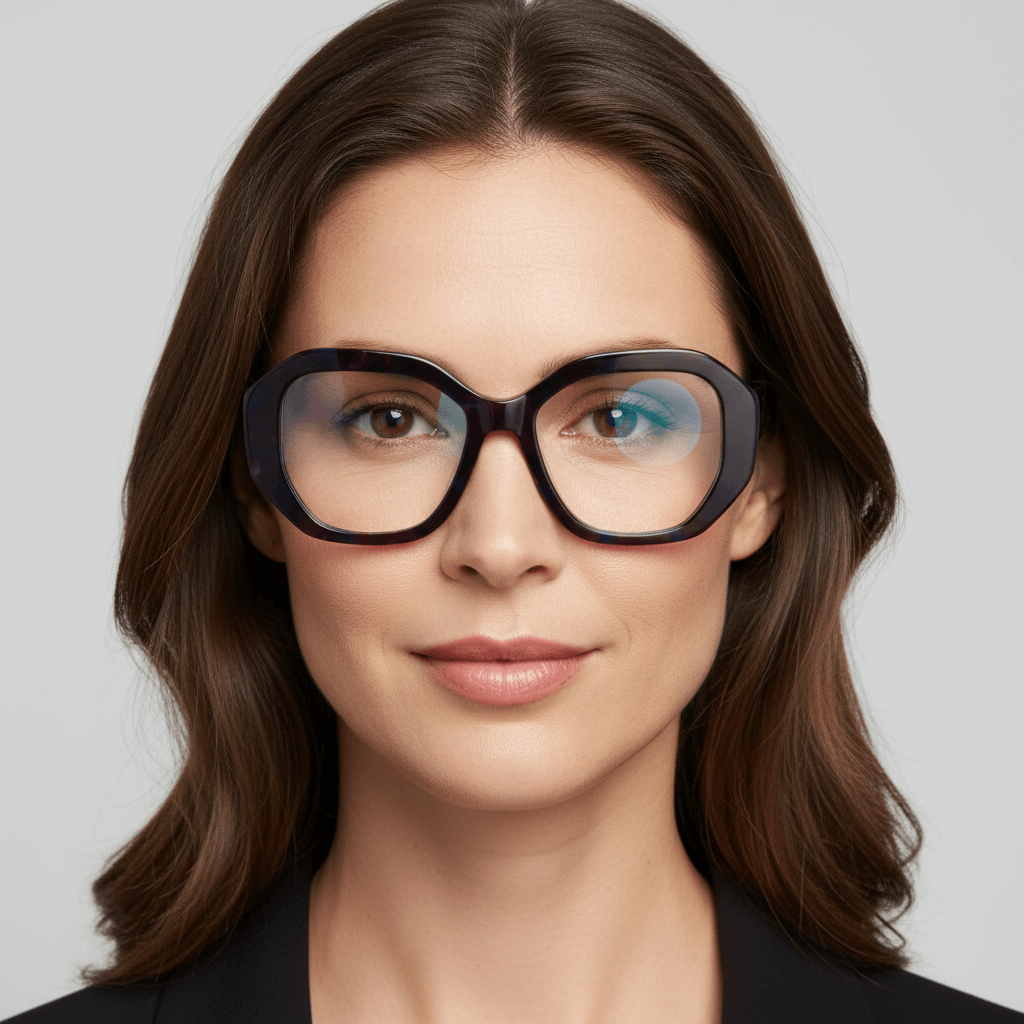 Armazón de lentes Gaia en gris espacial – vista frontal, bio-acetato geométrico, diseño de Bonoboss #color_space