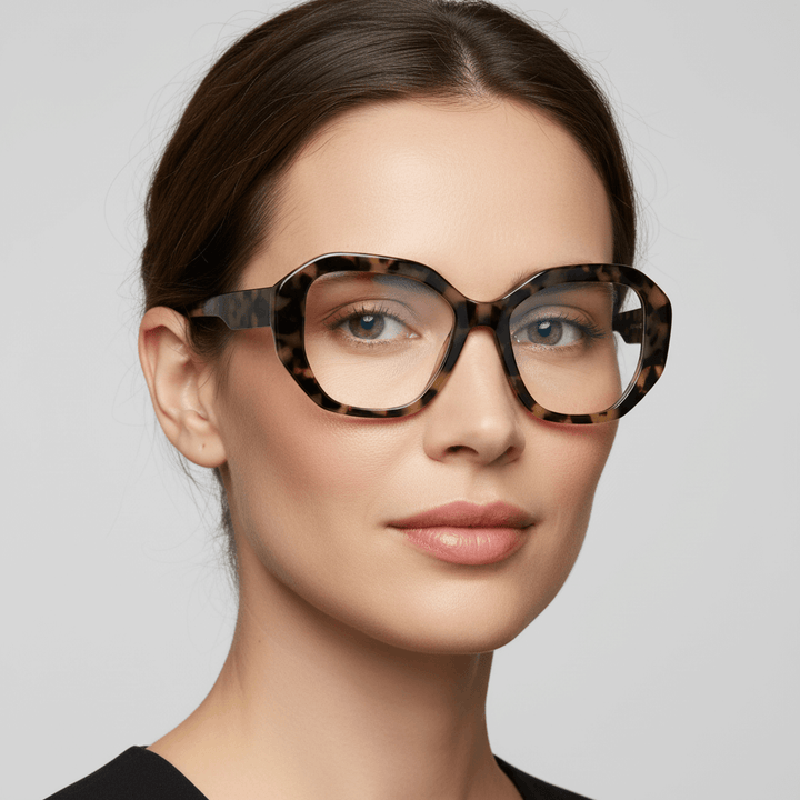 Lentes graduados Gaia en carey – vista frontal, bio-acetato geométrico, diseño de Bonoboss #color_carey