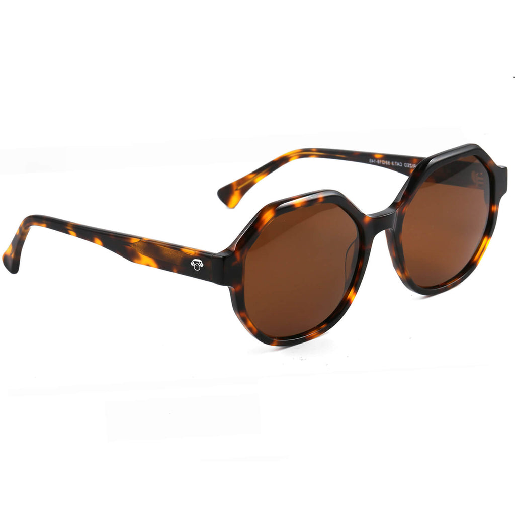 anteojos gafas lentes de sol polarizados hexagonales de color carey con cristales cafe para hombre y mujer de moda