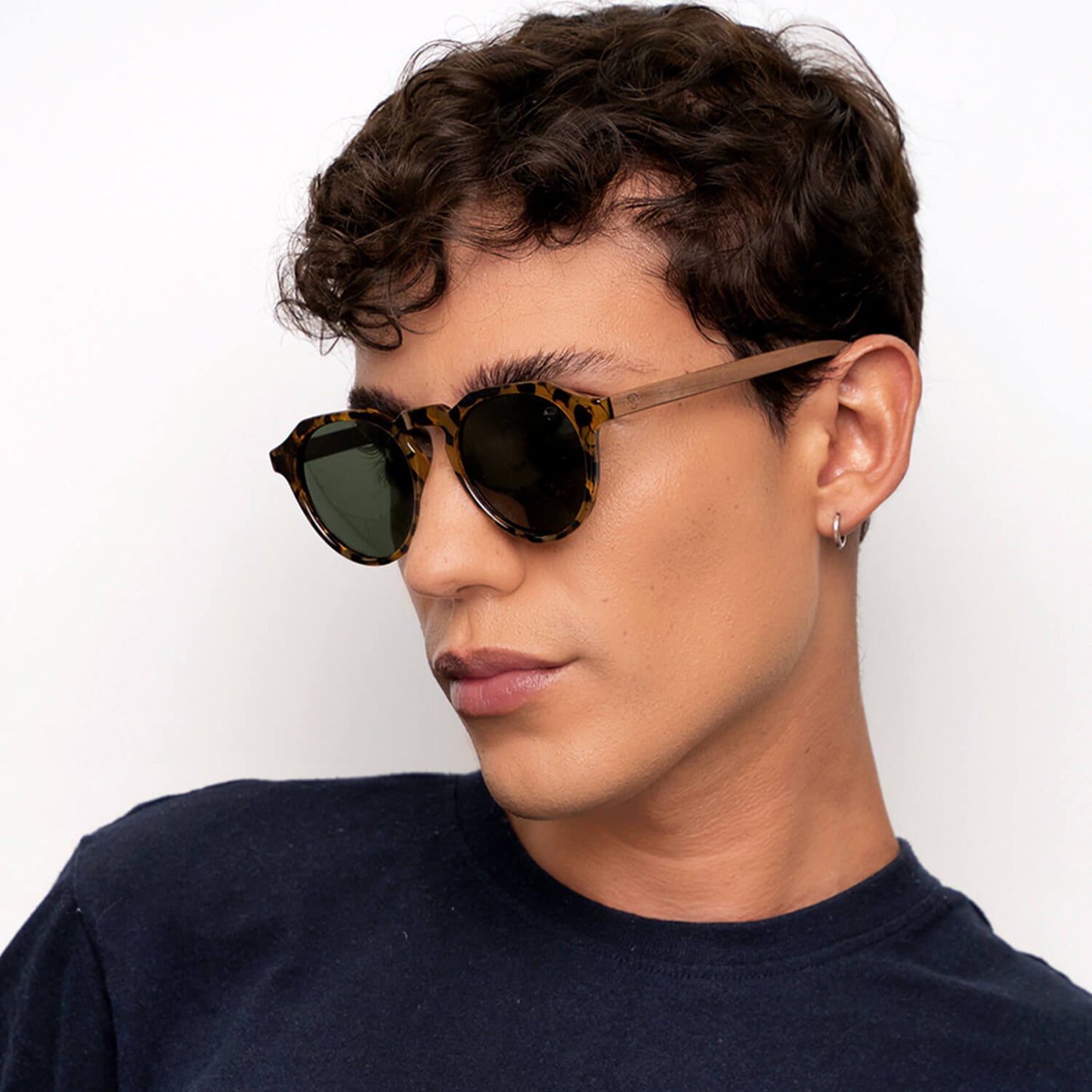 anteojos de sol hexagonales polarizados con patas de madera de hombre y mujer con lentes de color verde o G15 #color-marco_carey