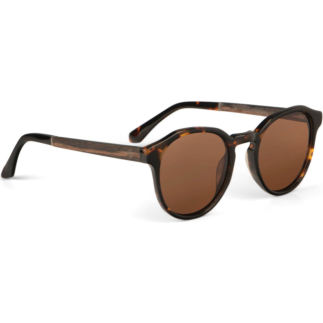 Lenses sunglasses polarized acetate with wooden temple for women and men tortoise Bonoboss #color_carey