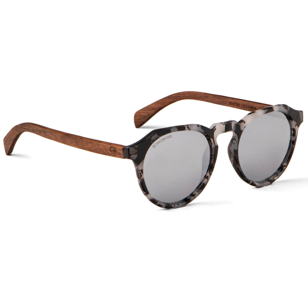 Sunglasses hexagonales polarized with wooden temples men and women with color lenses gray Bonoboss #color_silver