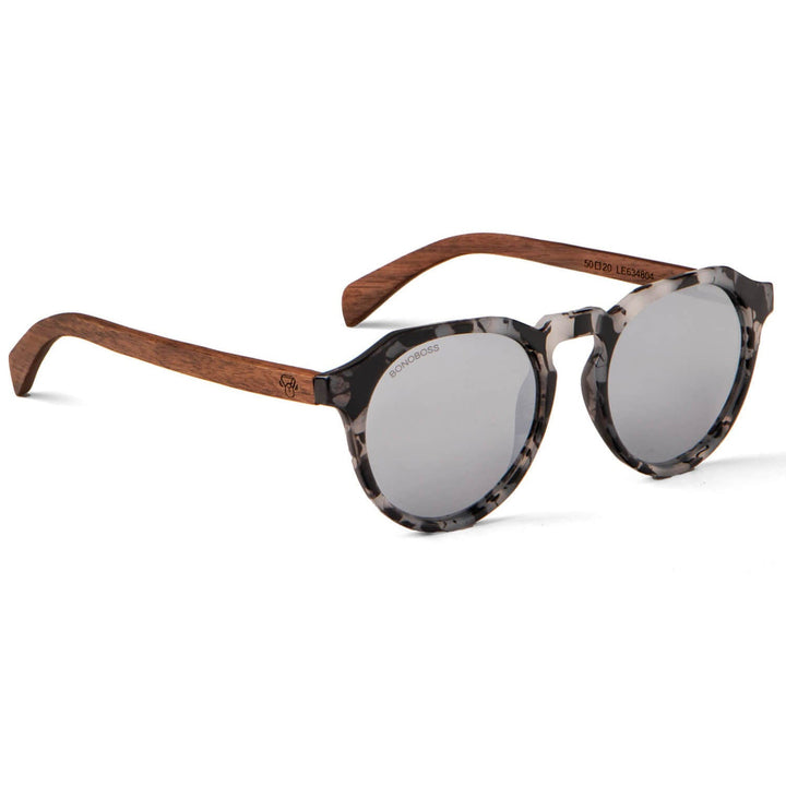 Sunglasses hexagonales polarized with wooden temples men and women with color lenses gray Bonoboss #color_silver