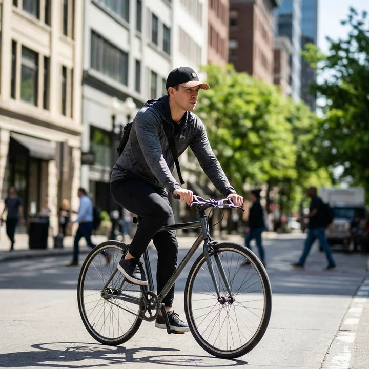 Gorro cork ecológico andando in bicicleta urbana bonoboss
