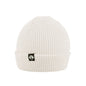 beanie invierno redondo de color blanco con logo de color negro. Gorros para el invierno hechos de material sustentable reciclado regalo corporativo. mayorista distribuidor de regalos corporativos sustentables ecologicos