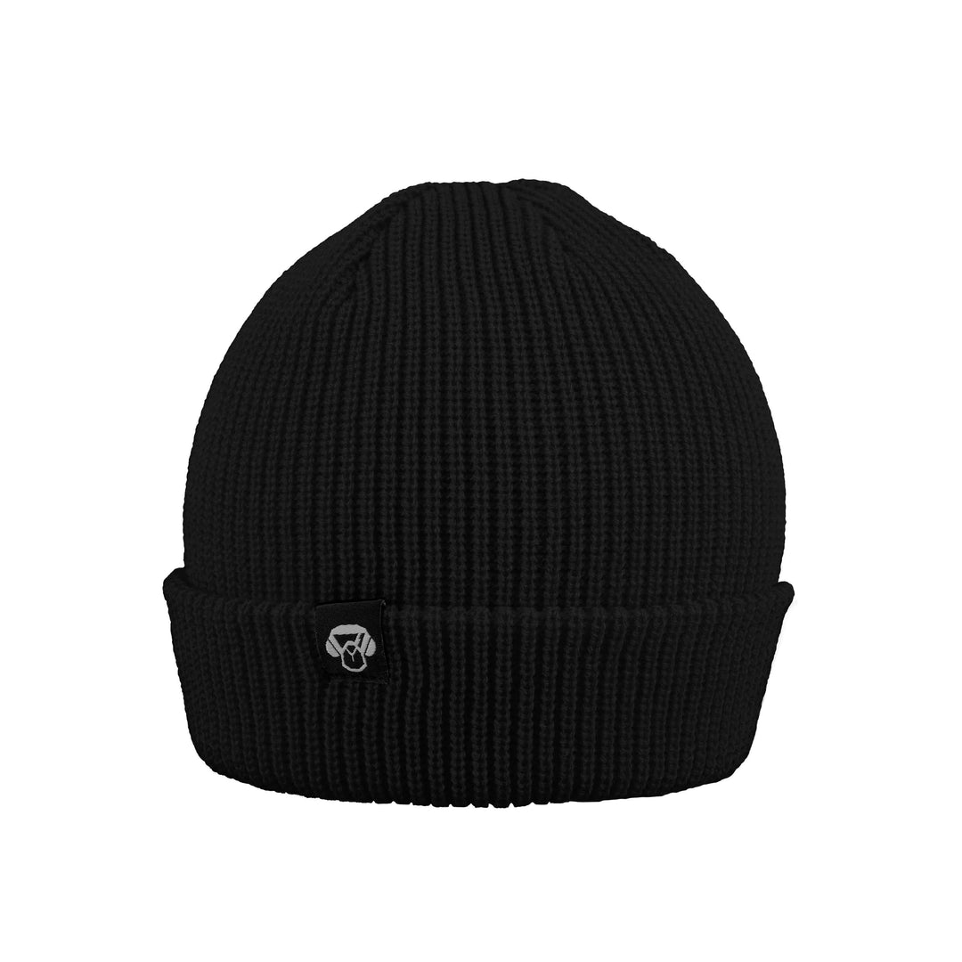 Beanie invierno redondo black matte with logo black. gorros for the invierno hechos material sustainable recycled corporate gift. mayorista distribuidor Bonoboss