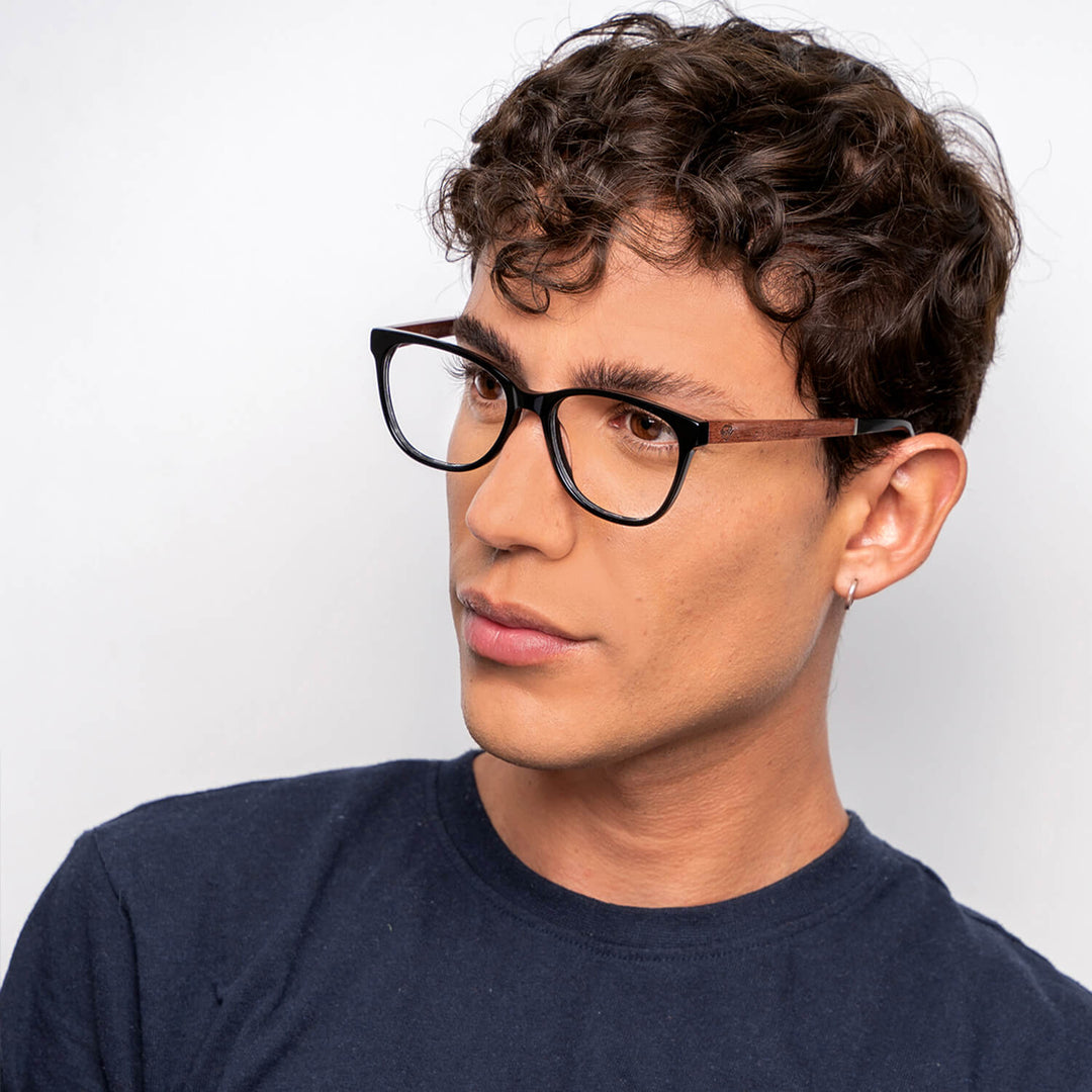 Lenses agate pattern acetate sustainable wood men women round face mayorista optica prescription mayorista distribuidor black Bonoboss #color_negro