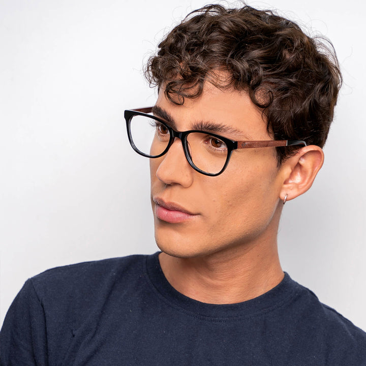 Lenses agate pattern acetate sustainable wood men women round face mayorista optica prescription mayorista distribuidor black Bonoboss #color_negro
