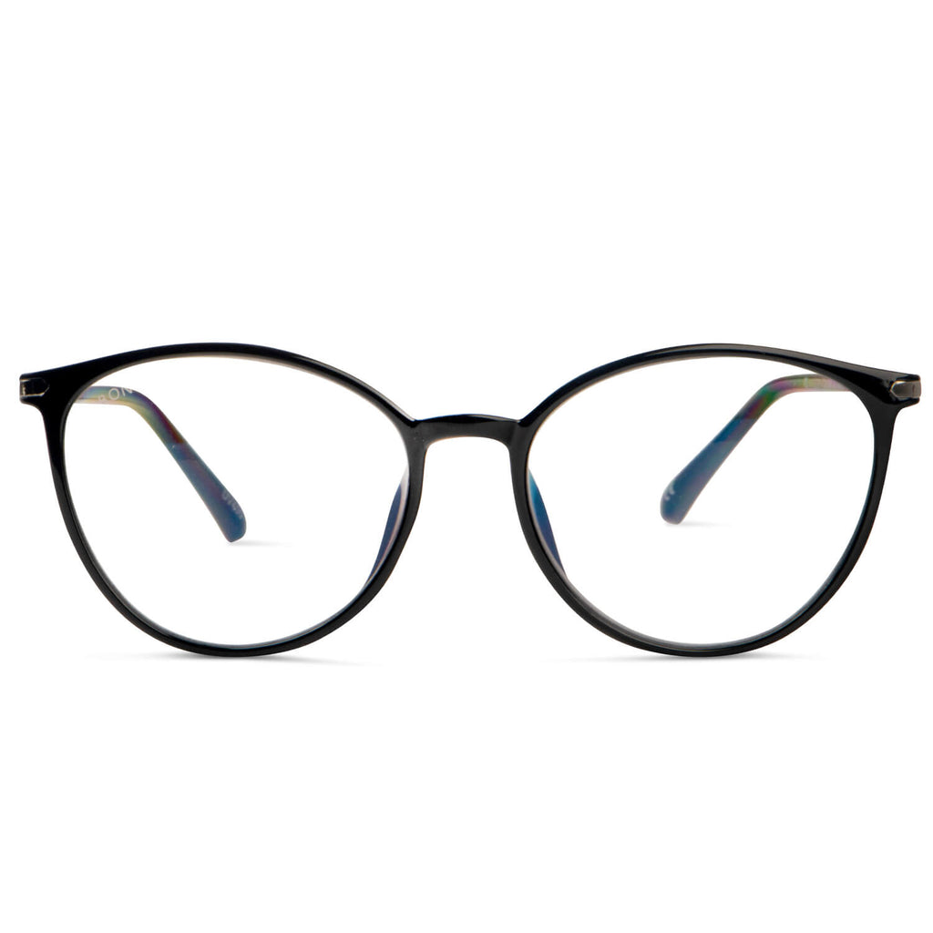 lentes de lectura con filtro de luz azul para las pantallas de forma agatada y color negro para mujer de cara redonda