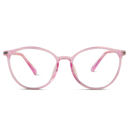 lentes de lectura agatados con filtro de luz azul de color rosado para mujer de cara redonda y grande