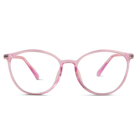 lentes de lectura agatados con filtro de luz azul de color rosado para mujer de cara redonda y grande