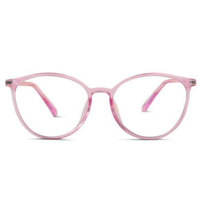 lentes de lectura agatados con filtro de luz azul de color rosado para mujer de cara redonda y grande