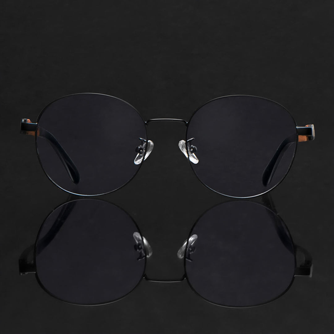 Marcos lenses optical round black wooden temple multifocal bifocal adelgazado blue light filter men women Bonoboss #color_negro