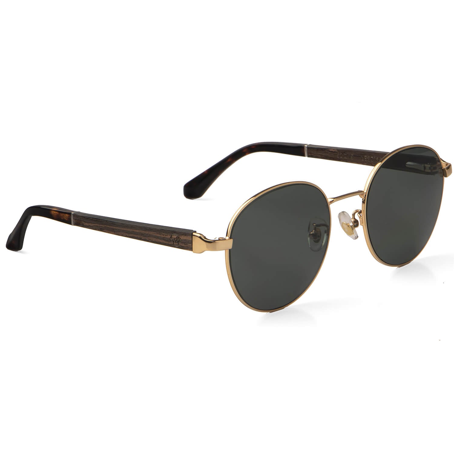 lentes de sol polarizados redondos metalicos de color dorado para cara redonda con patas de madera  #color_negro