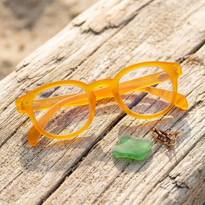 Lentes lectura Hawaii Transparente redondos filtro luz azul proteccion UV400 antirreflejo amarillo miel unisex Bonoboss
