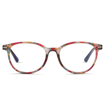 anteojos de lectura presbicia agatados con filtro de luz azul para hombre y mujer de colores vistosos. Vista frontal