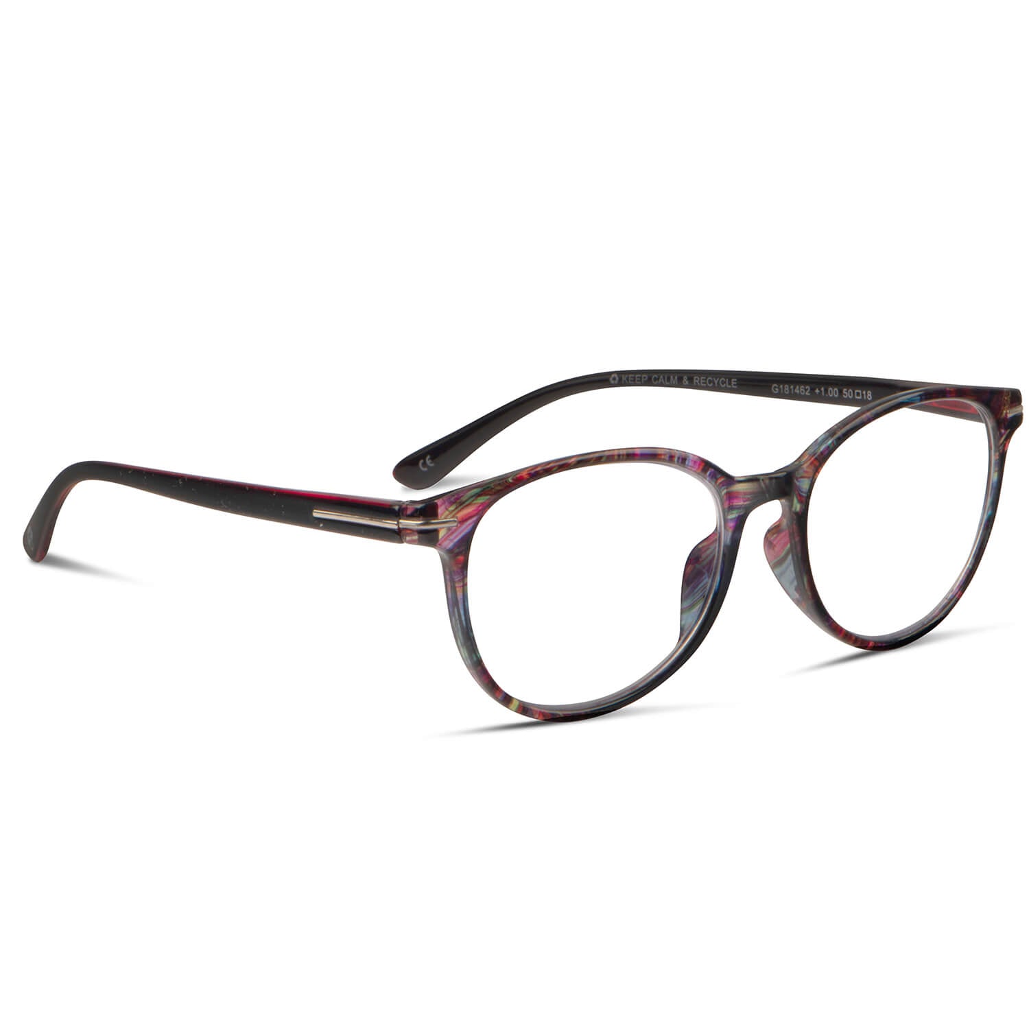 anteojos de lectura presbicia agatados con filtro de luz azul para hombre y mujer de colores vistosos. Vista angulada o lateral