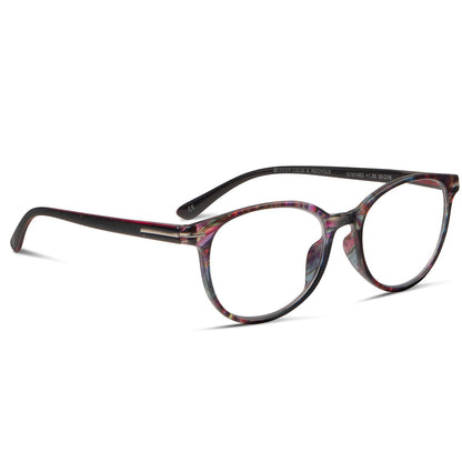 anteojos de lectura presbicia agatados con filtro de luz azul para hombre y mujer de colores vistosos. Vista angulada o lateral