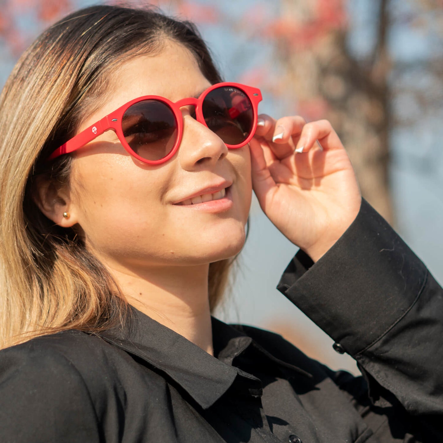 anteojos de sol polarizados redondos para mujer y hombre color rojo