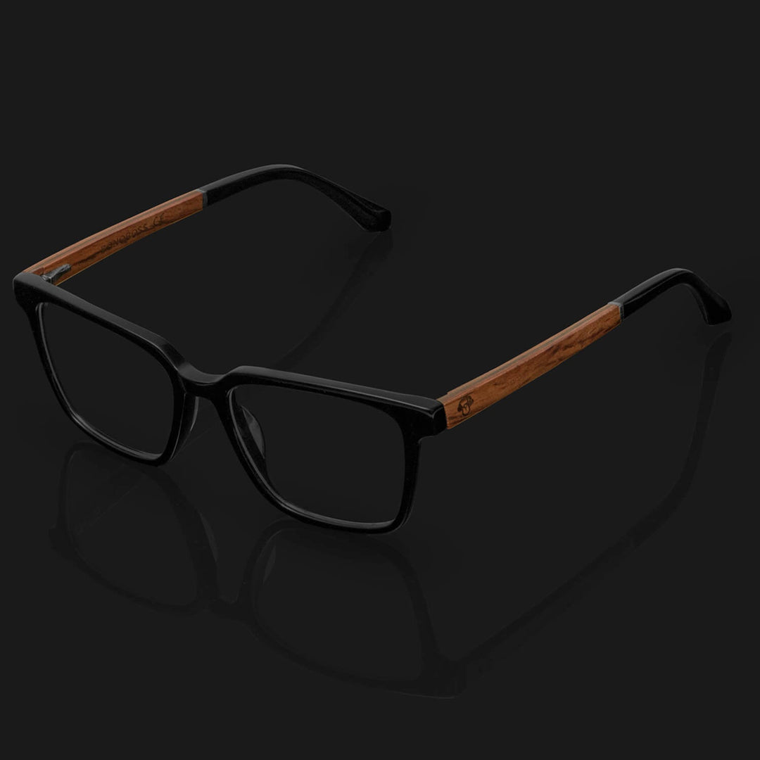 Marcos lenses optical square black pata wood blue light filter men women Bonoboss #color_negro