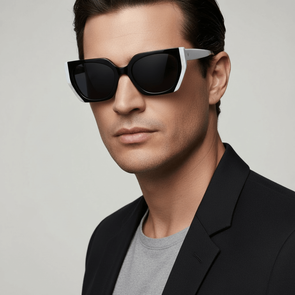 La side a men round face wearing eyewear eyeglasses sunglasses moda oversized larges xl forma rectangular Bonoboss #color_black