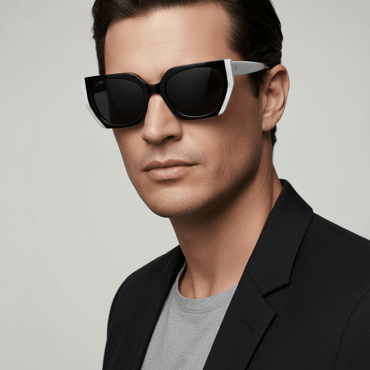 La side a men round face wearing eyewear eyeglasses sunglasses moda oversized larges xl forma rectangular Bonoboss #color_black
