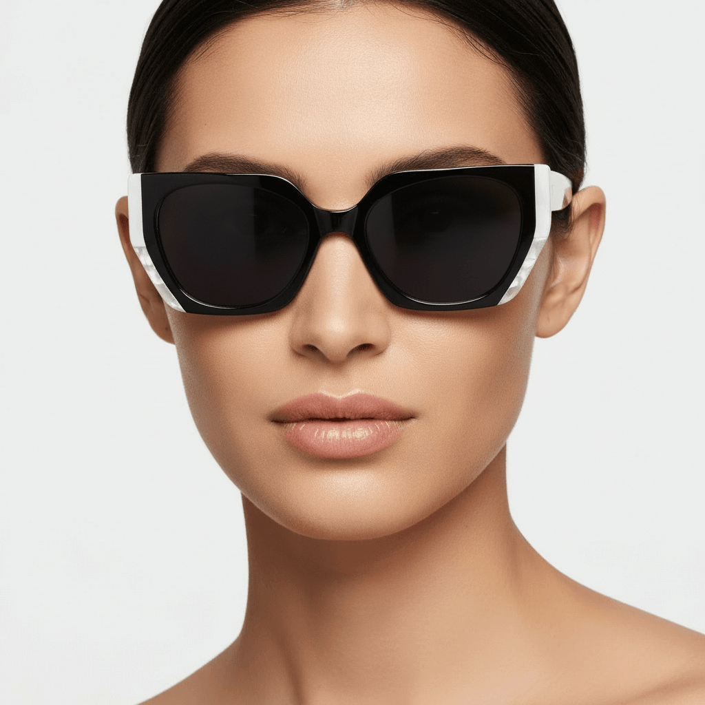 Una women round face wearing eyewear eyeglasses sunglasses moda oversized larges xl forma rectangular Bonoboss #color_black