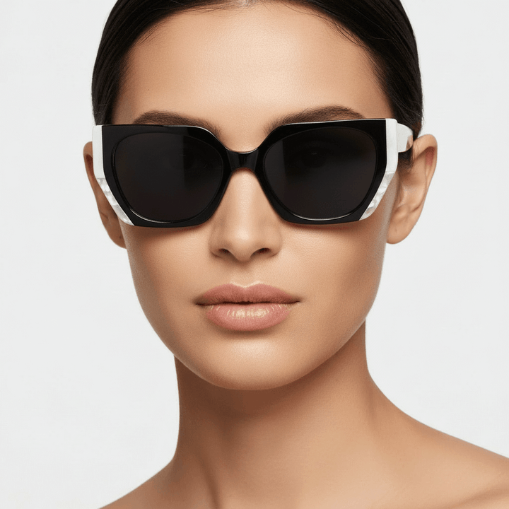 Una women round face wearing eyewear eyeglasses sunglasses moda oversized larges xl forma rectangular Bonoboss #color_black