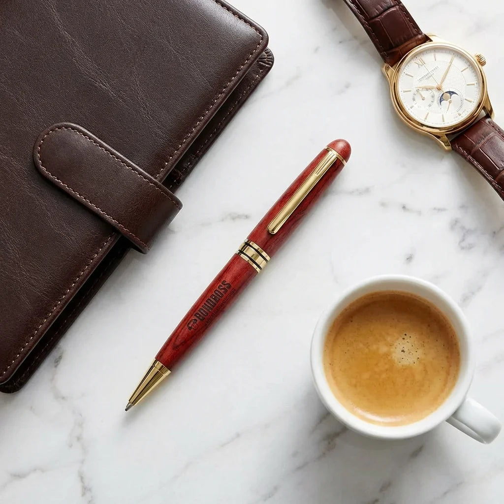 Lápiz wooden premium flat lay ejecutivo mármol bonoboss