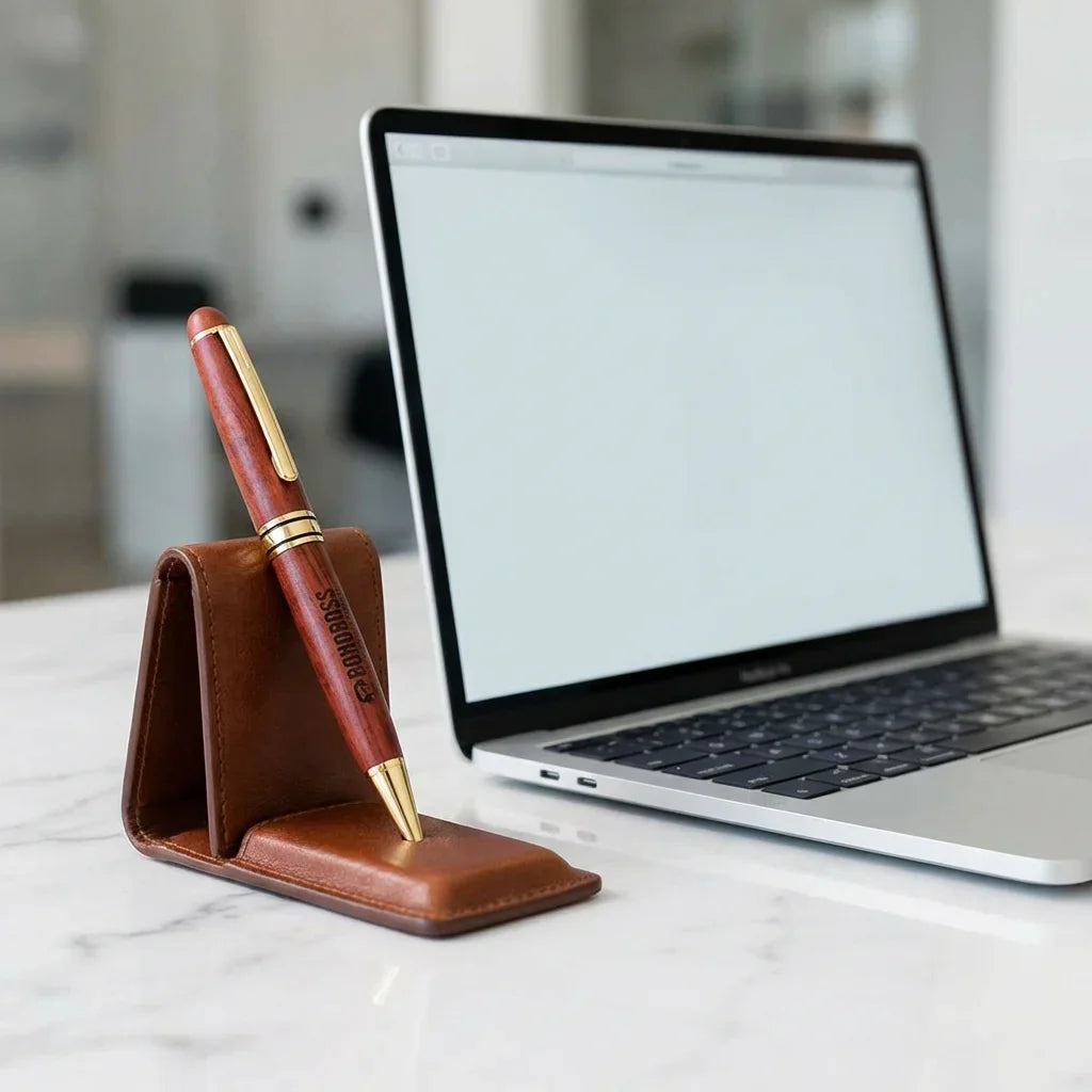 Lápiz wooden premium workspace minimalista with laptop bonoboss