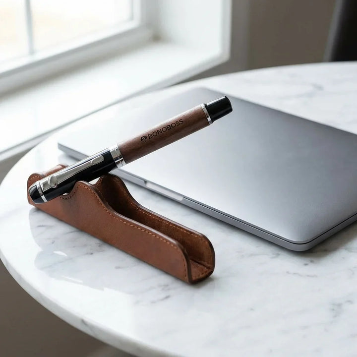 Lápiz wooden premium workspace minimalista with laptop bonoboss