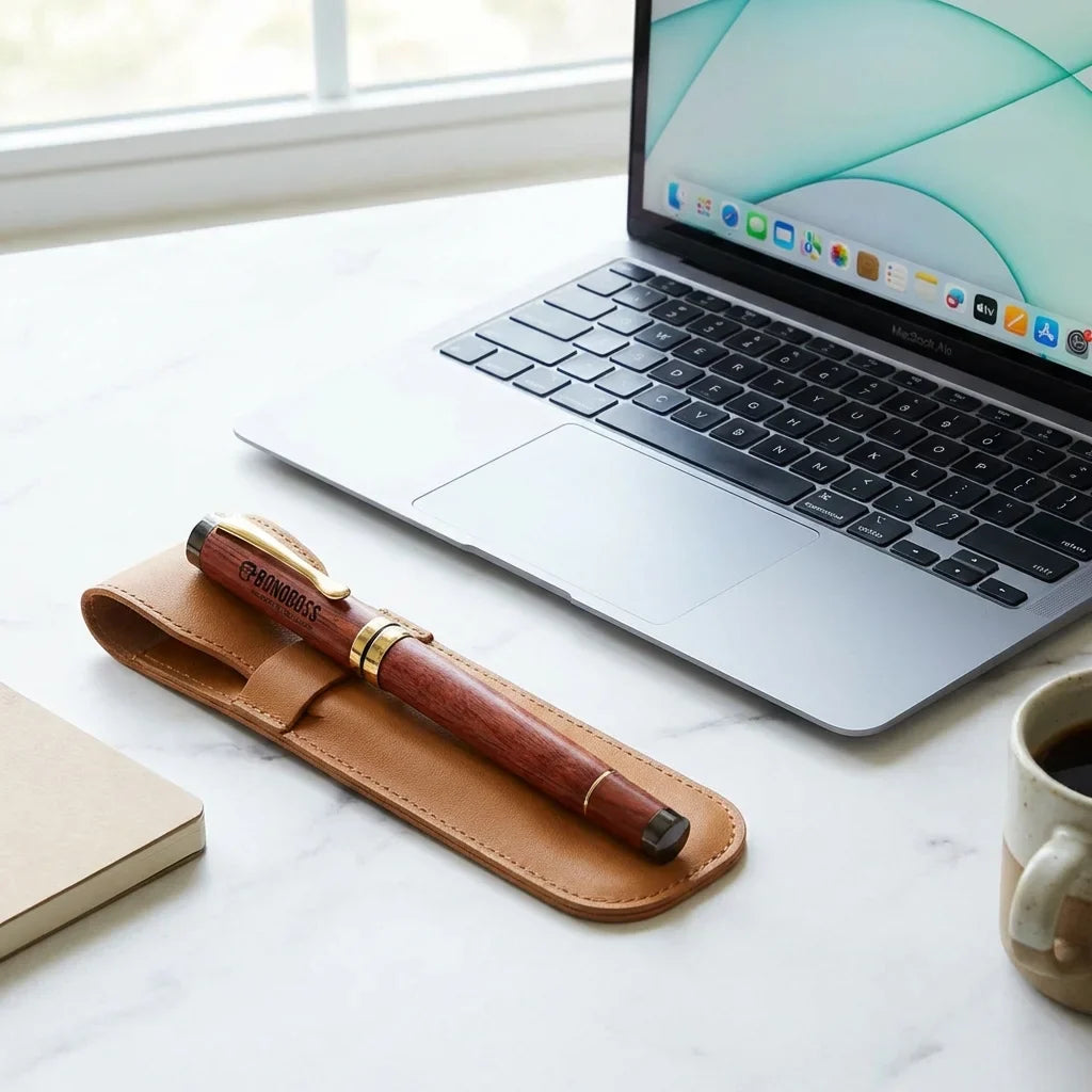 Lápiz wooden premium workspace minimalista with laptop bonoboss