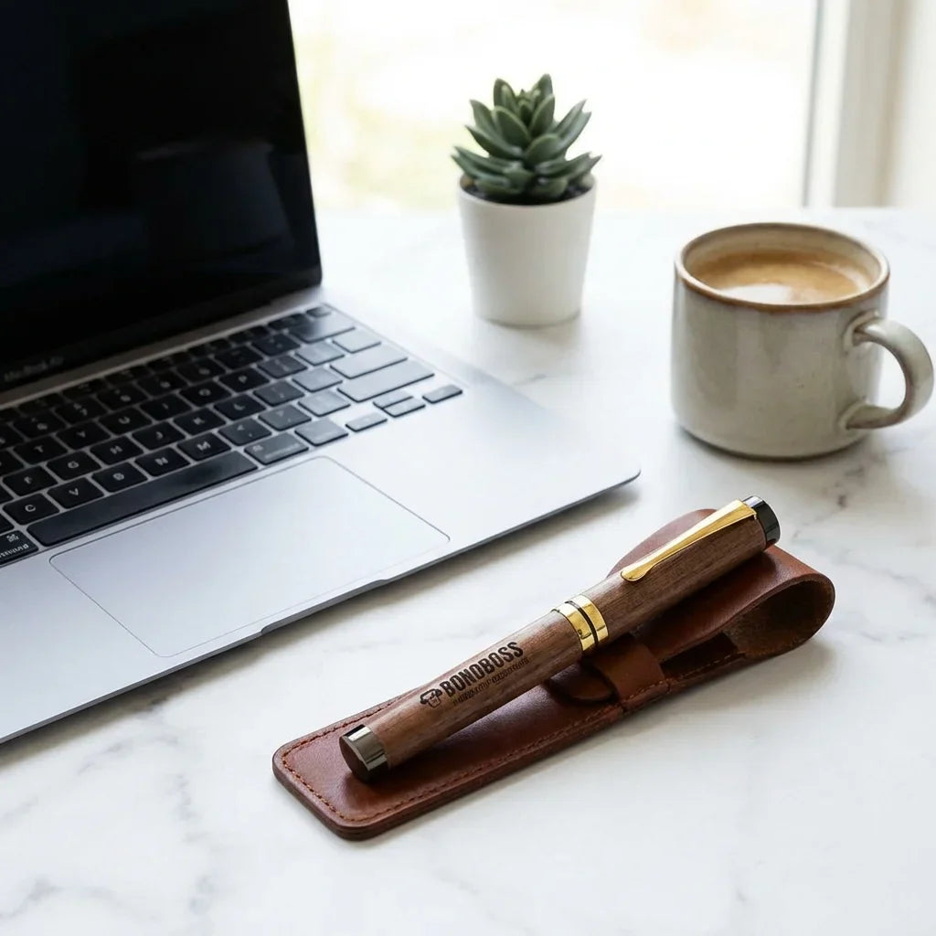 Lápiz wooden premium workspace minimalista with laptop bonoboss