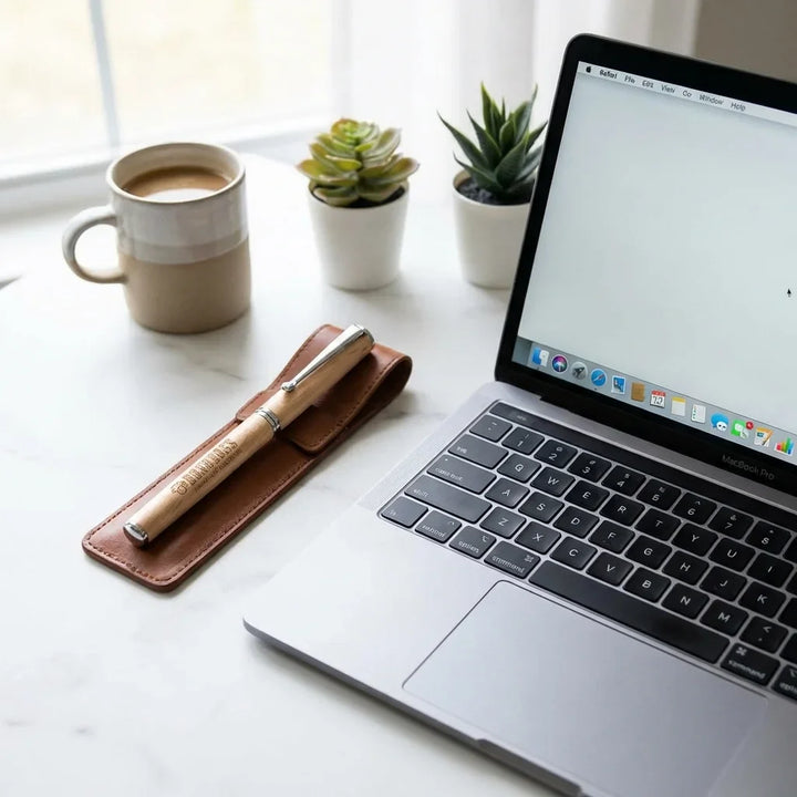 Lápiz wooden premium workspace minimalista with laptop bonoboss