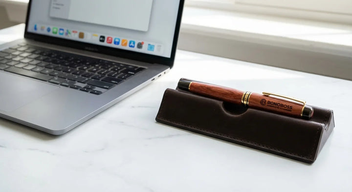 Lápiz wooden premium workspace minimalista with laptop bonoboss
