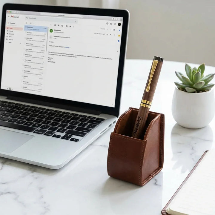 Lápiz wooden premium workspace minimalista with laptop bonoboss