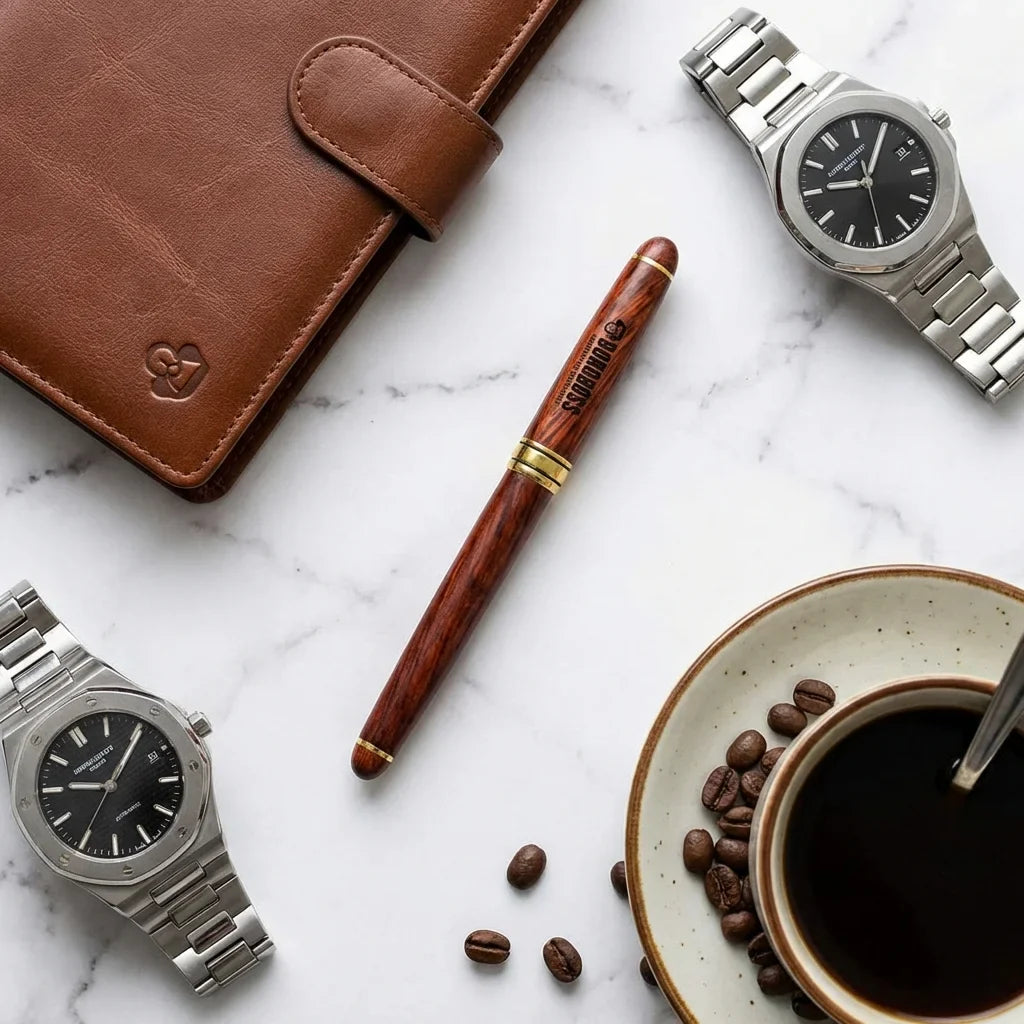 Lápiz wooden premium flat lay ejecutivo mármol bonoboss