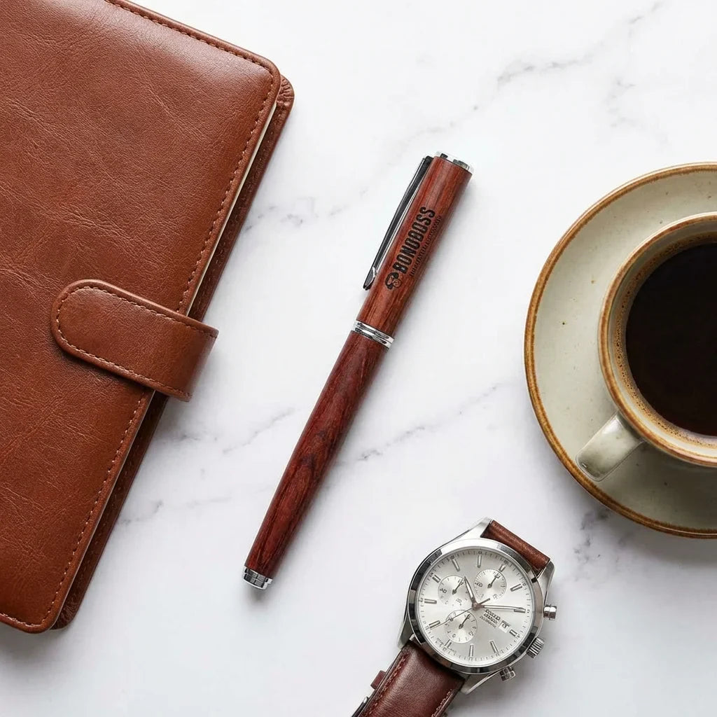 Lápiz wooden premium flat lay ejecutivo mármol bonoboss